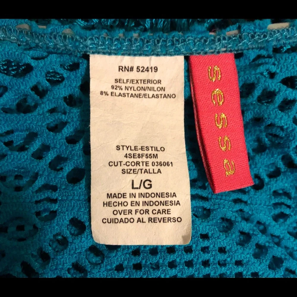 Sessa Turquoise Crochet Swimsuit Coverup w/Tassels,Size-Large - Picture 6 of 6